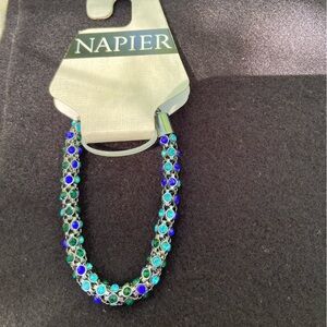 Napier Blue and Green Crystal silver-tone bracelet with lobster claw clasp